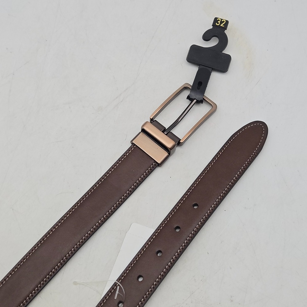 Structure Belt Brown Black Reversible Faux Leather Men 32 Copper Tone Buckle New